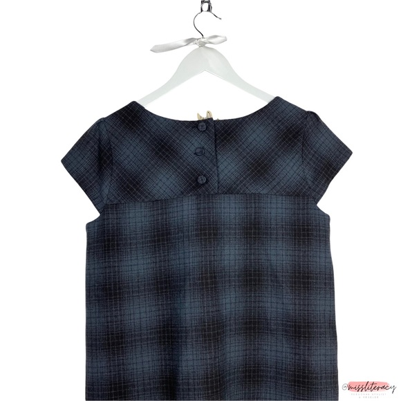 GAP Women’s Blue Black Plaid Short-sleeve A-Line Shift Mini Dress [Size XS] - Picture 7 of 14